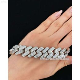 brand fashion woman 20mm Cuban Bracelet Vvs Baguette Moissanite Diamond White Gold Plated 925 Sterling Silver Icedout