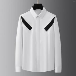 Men's Casual Shirts Brand 2023 Autumn Black White For Men Fashion Patchwork Long Sleeve Business Dress Social Streetwear Blouse