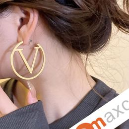 Hoop Earrings Maxcore Fashionable Simplify Hollow Letter Circle Titanium In Gold Colour Silver Post High Quality No Fade Earring