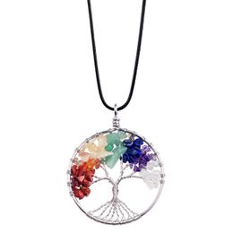 Pendant Necklaces Sevenstone Tree Of Life Natural Stone Crystal Men And Women Cure Energy Necklace Gemstone Earrings Keychain Jewellery Dhxv4