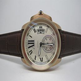 Male watch automatic watches Rose gold watchcase leather strap white face wristwatch 101215g