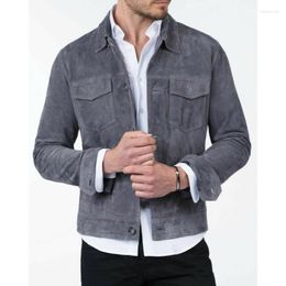 Women's Jackets Men's Grey Suede Leather Shirt Jacket Soft Denim Style Vintage