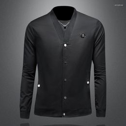 Men's Jackets Minglu Autumn Winter Luxury V Collar Long Sleeve Single Breasted Business Casual Male Coats Plus Size 5XL