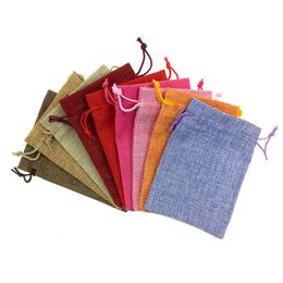100PC Drawstring Cotton Linen Pouches Multicolor Gift Bag For Party Wedding Candy Small Floral Jewellery Packing Bag330I