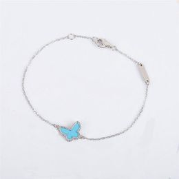 S925 silver Charm pendant bracelet with blue butterfly shape in two colors plated and rhombus clasp for women wedding jewelry gift284v