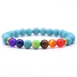 Beaded Bracelets Fashion Colorf Strands 8Mm Natural Stone 7 Chakras Tiger Eye Energy Yoga Beading Bracelet Jewelry For Men W Dhgarden Dhrqk