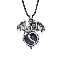 Pendant Necklaces Vintage Design Jewelry Leather Rope Chain Gemstone Crystal Dragon Necklace Drop Delivery Pendants Dhfc3