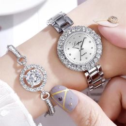 Wristwatches Romantic Diamond Women Watches Bracelet Set Full Crystal Silver Steel Belt Watch Female Gift Bangle Luxury Mirror Clo224U