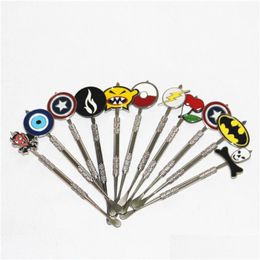 Other Smoking Accessories 4.72 Inch Wax Dabber Tool With Badge Pattern Oil Rigs Dabs Stick Carving Tools Metal Nail And Quartz Nails D Dhc6P