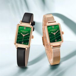 Retro Green Dial Simple Temperament Womens Watch Quartz Stundents Watches Net Steel Belt and Genuine Leather Strap Speicial Scener293M