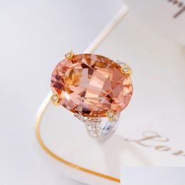 Rings 2022 Trend Geometry Ring Inlay Shine Crystal Champagne Colour Cubic Zirconia Exquisite Women Engagement Jewellery Drop Delivery Dham3