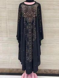 Ethnic Clothing Luxury African Dresses For Women 2023 Dashiki Diamond Abaya Dubai Robe Evening Long Muslim Dress Hood Cape