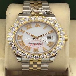 Prong set Diamond Watch Luxury men Watch Automatic 43MM Men Silver Gold Two Tone white face Stainless Set Diamond 293w