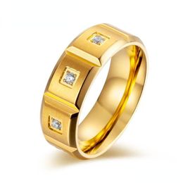 Rings Fashion Stainless Steel Ring Matte Brushed 18K Gold Rhinestone Couple Jewellery Gift Drop Delivery Dhgjt