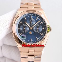 5 Style K6F Watches 4300V 120R-B509 Overseas Ultra-Thin Perpetual Calendar Cal 1120 Automatic Mens Watch Blue Dial Rose Gold Brace196Q