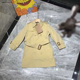 fashion Checkered lining kids coat Double breasted baby Jacket Size 110-150 CM Spring lapel windbreaker for girl boy Oct05