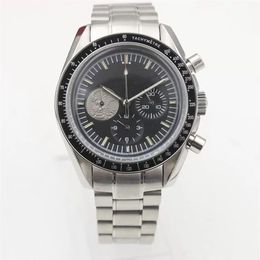 Men quartz Chronograph watch moon master sapphire steel buckle stainless steel man wristwatch221K