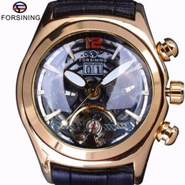 Forsining watch Convex Glass Stylish Legend Tourbillion Calendar 3D Designer Genuine Leather Mens Automatic Watches Top Brand Luxu243m