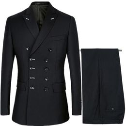 Men's Suits & Blazers Men Slim Fit Fashion Business Casual Double Breasted Jacket Coat Trousers Wedding Groom Party Skinny 2 341U