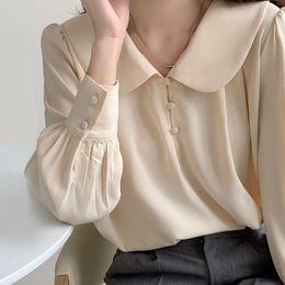 Women's Blouses Doll Collar Chiffon Shirt 2023 Spring Summer Solid Colour French Retro Puff Sleeve Comfortable Temperament Top Q560