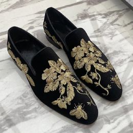 Men Fashion Suede Leather Loafers Mens Printed Embroidery Driving Party Flats Men's Moccasins Oxfords Casual Shoes 10A3