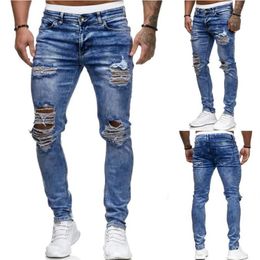 Mens Ripped Jeans for men Casual Black Blue Skinny slim Fit Denim Pants Biker Hip Hop Jeans with sexy Holel Denim Pants NEW#G1273J