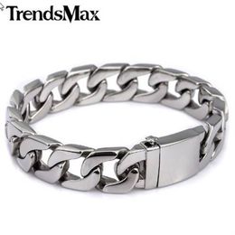 Trendsmax 13mm 316L Stainless Steel Bracelet Mens Wristband Curb Silver Color HB831532