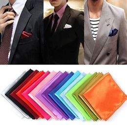 1 Pc Men Silk Satin Pocket Square Hankerchief Hanky Plain Solid Color Wedding Party Accessories 15 Colors236t