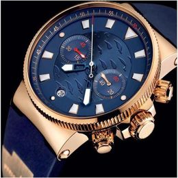 High quality style men watches Quartz Stopwatch Male Chronograph blue dial wrist Watch UN11 for Mens257D