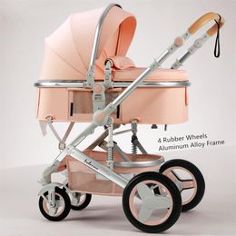 Strollers# Belecoo Lightweight Luxury Baby Stroller 3 In 1 Portable High Landscape Reversible Mom Pink Travel Pram220d