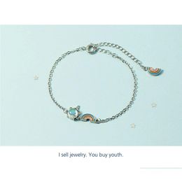 Charm Bracelets Sier Opal Rainbow Bangle For Women Party Jewelry Drop Delivery Dhnkl