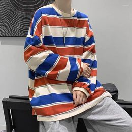 Men's Hoodies Korean Cotton Clothing Striped Sweatshirt Streetwear Loose Pullover Versatile Couple Long Sleeve Vintage Oversized Hoodie