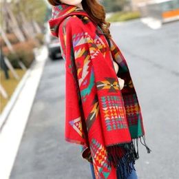 Ladies Warm Winter Hooded Wrap Poncho Wool Scarves Cape Mantle Ponchos And Capes Aztec Outwear Casacos Femininos Tippet1272G