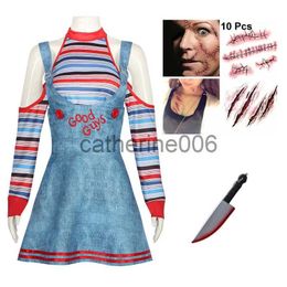 Special Occasions Halloween Adult Terror Costume Movie Chucky Child Play Cosplay Costume Women Print Ghost Dress Top Outfit Carnival Party Clothes x1004