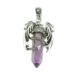 Pendant Necklaces Unique Design Alloy Wing Dragon Framework Natural Stone Charm Crystal Amethyst Gemstone Wholesale Drop Delivery Jewe Dhbl9