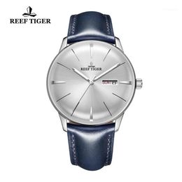 Wristwatches 2021 Reef Tiger RT Dress Watches For Men Blue Leather Band Convex Lens White Dial Automatic RGA82381300I