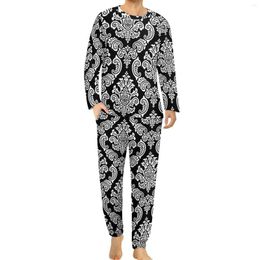 Men's Sleepwear Baroque Print Pyjamas White And Black Men Long-Sleeve Soft Pyjama Sets 2 Piece Leisure Daily Design Birthday Gift