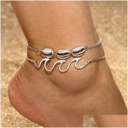 Anklets Retro Fashion Beach Surf Spray Alloy Shell Anklet Footwear Two Combination Set Bracelet Hawaii Drop Delivery Jewellery Dhgarden Dhops