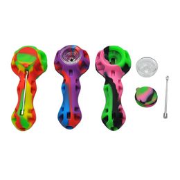 Latest Colorful Silicone Pipes Portable Straw Nails Spoon Glass Filter Singlehole Bowl Herb Tobacco Cigarette Holder Oil Rigs Stash Case Smoking Handpipes