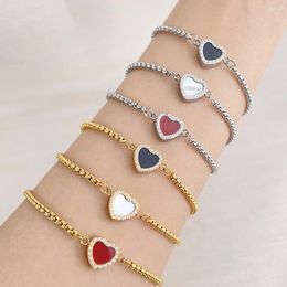 Charm Bracelets RHYSONG Adjustable 316 Stainless Steel Hand Chain Jewellery Coloured Heart With Zircon Stylish Simple Cute Bracelet For Women