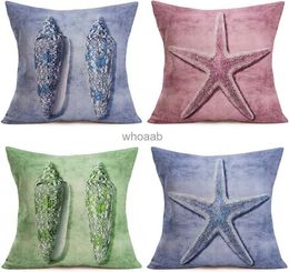 Plush Pillows Cushions Retro Ocean Theme Pillowcase Starfish Pattern Pillowcase Linen Square Seat Cover Decoration Domestic Sofa 45x45 pillow case YQ231004