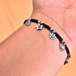 OSOS Stainless Steel charm bracelet Macrame Handmade braiding hamsa hand moon star flower heart bears charms bracelets adjustable 277k