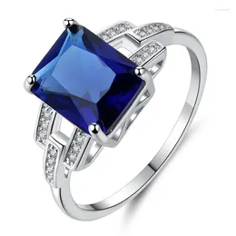 With Side Stones JQUEEN2023 Trendy Natural Blue Square CZ Stone Silver Ring Woman Wedding Bands Promise Engagement Party Rings Jewelry