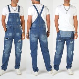 Men's Jeans 2023 Autumn Street Hipster Ripped Straps Cowboy Pants High Waist Jumpsuits Daily Fashion