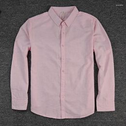 Men's Casual Shirts Sold Color Men Linen Shirt Long Sleeve Fashion Versatile Cotton Breathable Comfortable Male Pink Lapel Tops