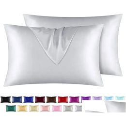 Pillow Case 20X26 Inch Silk Satin Cooling Envelope Pillowcase Ice Silks Skin-Friendly Pillowslip Er Bedding Supplies Solid Drop Delive Dhga9