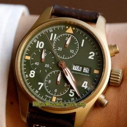 ZF Top version Pilot Spitfire fighter Series Bronze Case 387902 Luminous Dial ETA A7750 Chronograph Mechanical Mens Watch Stopwatc252B