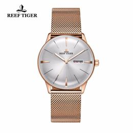 Reef Tiger RT Luxury Simple Watches For Men Rose Gold Automatic With Date Day Analog RGA8238 Wristwatches260T