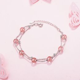 Link Bracelets Fashion Double Layer Crystal Round Bead Charm Bracelet For Women &Bangle Wedding Jewelry SL192