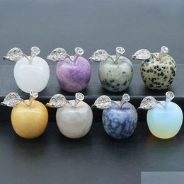 Pendant Necklaces 25Mm Handmade Carved Polished Gemstone Apple Crafts Statue Figurines Home Living Room Bedroom Decoration Gifts Drop Dhigy